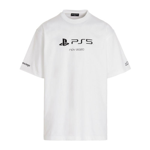 Balenciaga/巴黎世家 男士纯色棉质经典字母徽标印花装饰宽松版型圆领复古运动衫短袖上衣T恤 651795-TKVF3 多色可选