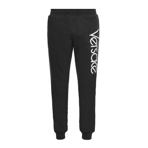 VERSACE/范思哲 男士黑色棉质经典字母徽标印花装饰束脚休闲裤运动裤长裤男裤 A80474-A217878-A99C