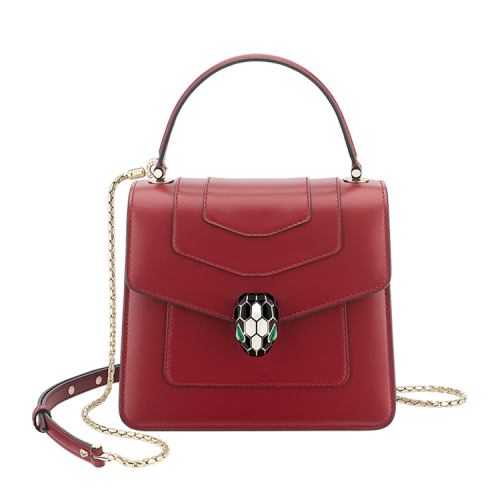 BVLGARI/宝格丽 SERPENTI FOREVER系列 女士小牛皮镀金黄铜经典蛇头搭扣绿孔雀石专属单肩包斜挎包手提包 链条包290571