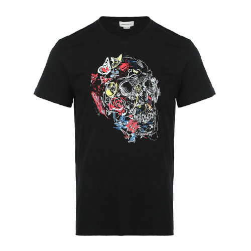 Alexander McQueen/亚历山大麦昆22春夏骷髅印花男士短袖T恤 682516QSZ50