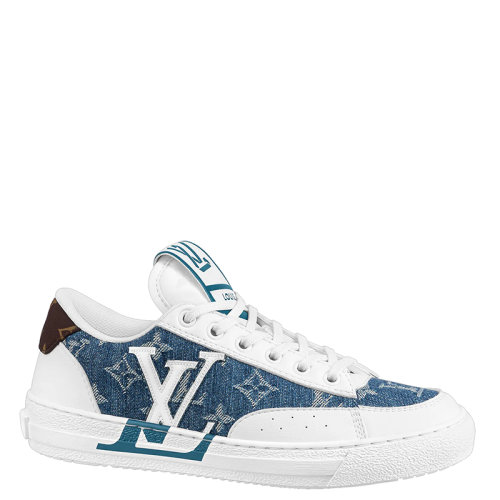 Louis Vuitton/路易威登 22年早春新款 CHARLIE系列 女士牛仔色和白色混合材质LOGO图案运动鞋1A9S46