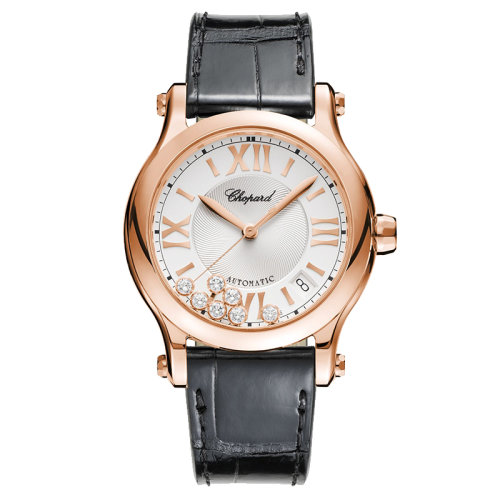  Chopard/萧邦  Happy Sport系列 自动机械表玫瑰金表壳镶钻表盘皮质表带女表36毫米274808-5001