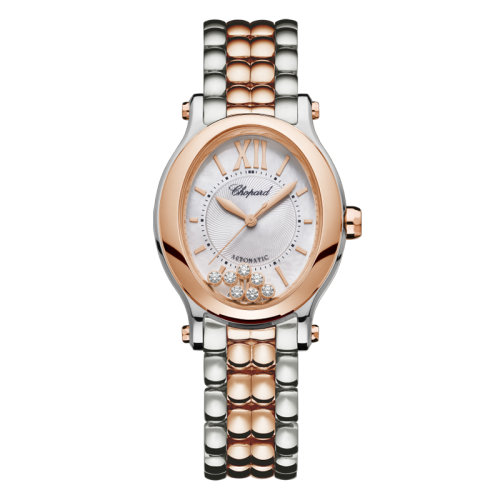  Chopard/萧邦  Happy Sport系列 椭圆形自动机械表精钢玫瑰金表壳镶钻表盘女表31x29毫米278602-6002