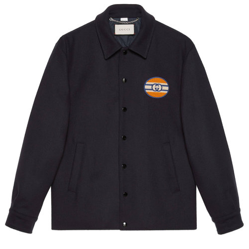 GUCCI/古驰男士深蓝色GG贴布羊毛外套645702ZAGBY4433