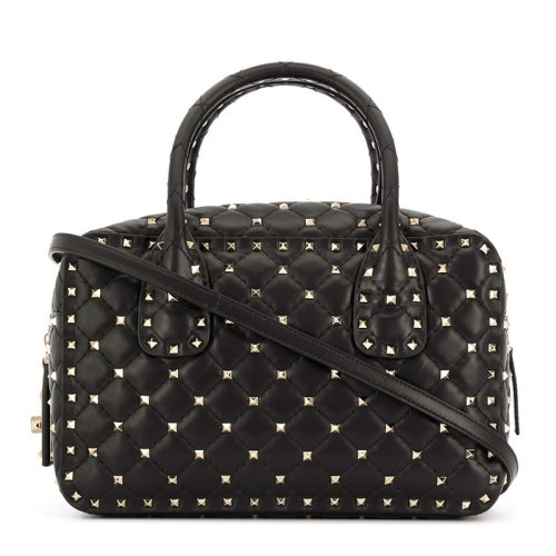 Valentino/华伦天奴 女士黑色铆钉绗缝Rockstud手提可单肩包 RW0B0E10-NAP-0NO