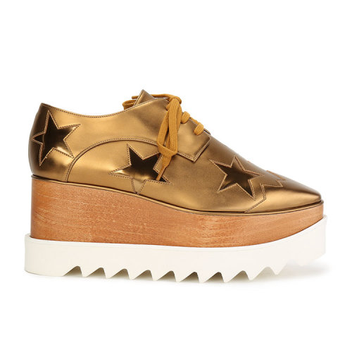 Stella McCartney/丝黛拉麦卡妮 哑光金色皮拼接金色星星 锯齿厚底女士休闲运动鞋 363998W1FX1