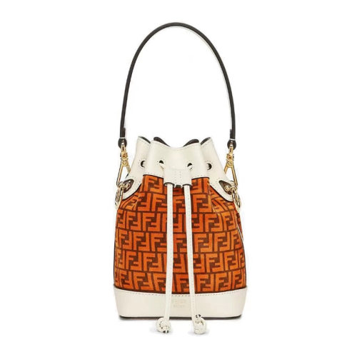 FENDI/芬迪 女士拼色经典双F字母徽标印花抽绳开合单肩包斜挎包手提包水桶包女包 8BS010-AFIS-F1E1F