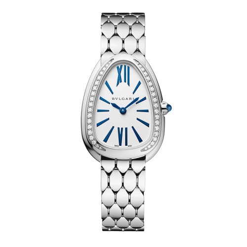 BVLGARI/宝格丽 Serpenti系列镶钻款18K金白金表壳表链银白色表盘水滴形手表 33毫米