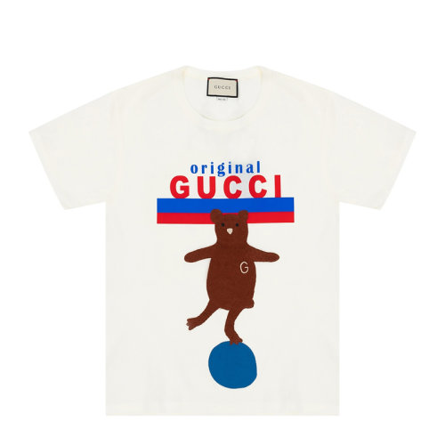 GUCCI/古驰 女士白色动物印花棉质短袖T恤 615044-XJCRH-9095（99新未使用）
