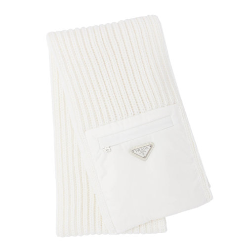 PRADA/普拉达  男士白色再生尼龙华达呢和羊毛围巾UMS354_1WTO_F0009_S_202