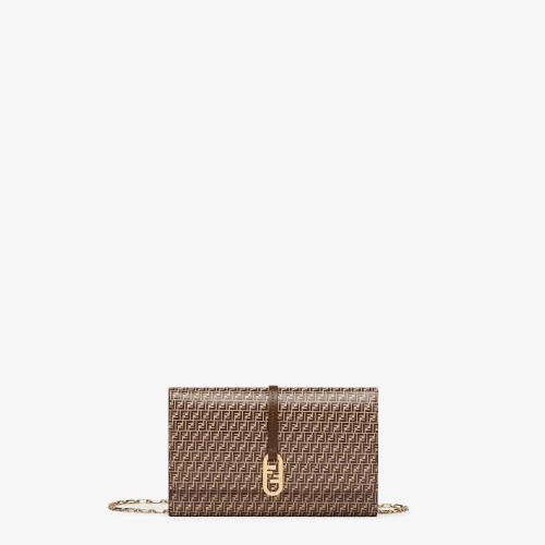  FENDI芬迪 22年秋冬 女士 钱包 米色皮革微型FF图案迷你包 8BS061AHM1F1FNK