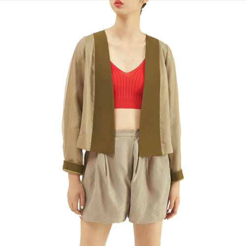 19年秋冬款nisiss/怡夕柯根纱叠透衣袖拼接开襟外套女士夹克y173sd17