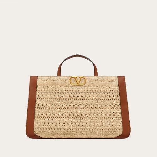  VALENTINO华伦天奴 22年秋冬 女士 手提包 SAC a MAIN VLOGO SIGNATURE EN RAPHIA BRODé 1W2B