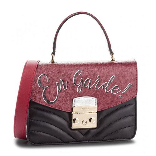 Furla/芙拉 METROPOLIS系列女士潮流手提单肩链条锁扣包 977982 红黑拼色黑/红色