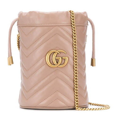 GUCCI/古驰 Marmont系列女士牛皮抽绳开合波浪纹金色双G迷你单肩包斜挎包水桶包女包 575163-DTDRT 多色可选