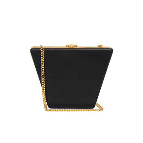 CELINE/赛琳 22新款 女士黑色山羊皮倒梯形设计饰金扣肩背手提口金包110353EIA.38NO