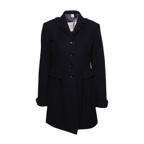 BURBERRY/博柏利 女士黑色羊毛混纺单排扣长款风衣大衣