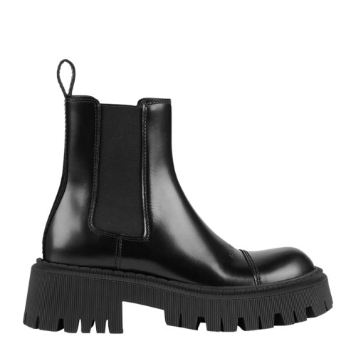 Balenciaga/巴黎世家 女士黑色柔滑牛皮革经典字母徽标压花装饰圆头厚底切尔西靴马丁靴中筒靴踝靴短靴女靴 641399-WA8E9-1000