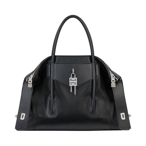 Givenchy/纪梵希  ANTIGONA LOCK SOFT系列 女士中号黑色柔软小牛皮拉链封口可拆卸4G挂锁单肩斜挎包BB50HAB11E-001