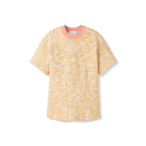 St.John/盛蔷21早秋粗花呢针织圆领女士短袖T恤K914031