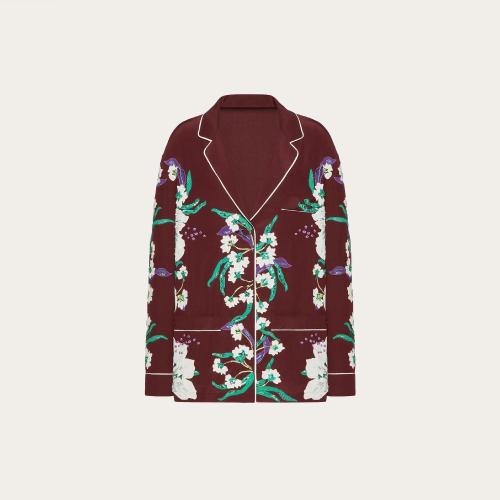  VALENTINO华伦天奴 22年秋冬 女士 长袖衬衫 CHEMISE FACON PYJAMA EN CREPE DE CHINE BRODéE