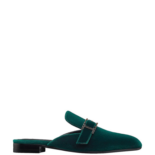 HERMES/爱马仕 22年秋冬新款 Beauty系列 女士石油绿色天鹅绒面料饰Hapi搭扣穆勒鞋凉拖H202001Z65360