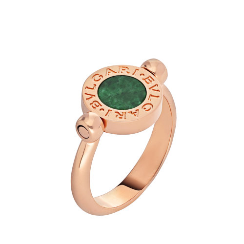 BVLGARI/宝格丽 BVLGARI BVLGARI系列 双面圆形18K金玫瑰金镶翡翠元素和钻石的戒指 350902