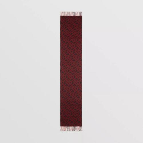  BURBERRY 22年秋冬 女士 双面两用格纹拼专属标识羊绒围巾 80574651