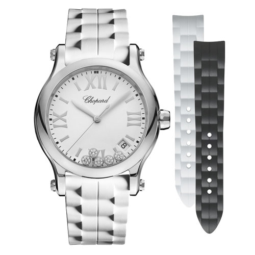  Chopard/萧邦 Happy Sport系列 石英表精钢表壳镶钻白盘橡胶表带女表36毫米278582-3001