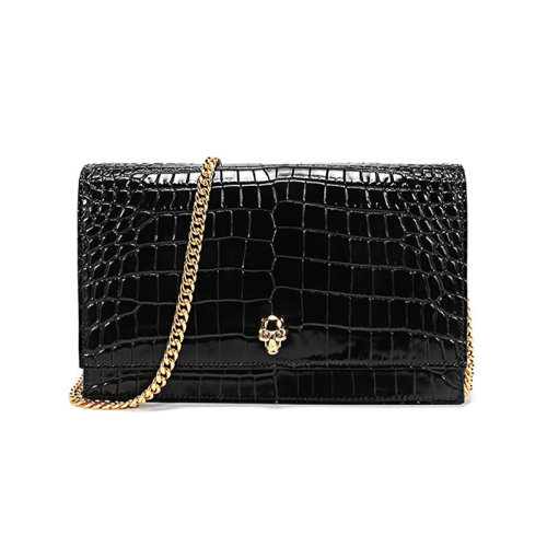 Alexander McQueen/亚历山大麦昆 女士牛皮中号Skull骷髅头手提单肩斜挎包链条包手拿包 630266 1HB0G