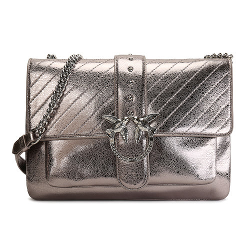 PINKO 金属光感炮铜色 银色链条双飞燕 女士 单肩包 1P217AYAY9 ZZI