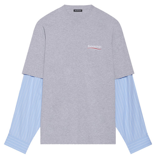 Balenciaga/巴黎世家  男女同款灰色复古针织分层运动长袖T恤671401TKVJ11379