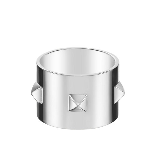 HERMES/爱马仕 经典Mini Clous系列 大号925纯银项圈型铆钉戒指指环H120630B