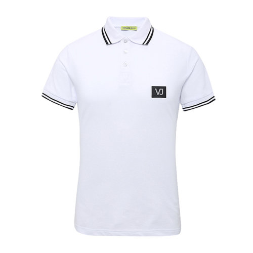 VERSACE JEANS/范思哲牛仔 男士白色棉质经典字母徽标刺绣装饰翻领短袖上衣T恤Polo衫 B3GRA7P3-36571-003
