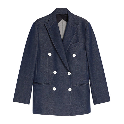 MaxMara/麦丝玛拉 22年早春新款 BERGEN系列 女士深蓝色棉质混纺半合身剪裁西装外套夹克1911022106001