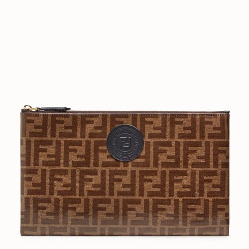 FENDI/芬迪 20 男女同款 大号棕色F标志织物手拿包 8N0149A5K4F14TU