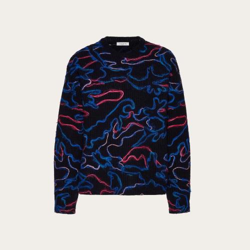  VALENTINO华伦天奴 22年秋冬 男士 长袖衬衫 PULL RAS-DU-COU EN LAINE a BRODERIE NEON CAMOU