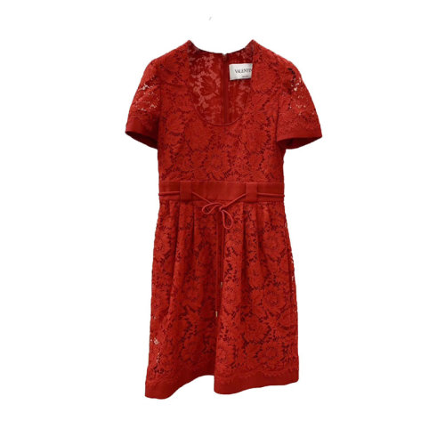 Valentino/华伦天奴  女裙 时尚百搭 蕾丝缕空 U领 女士红色连衣裙 RB3VAL26360157  HKY210303