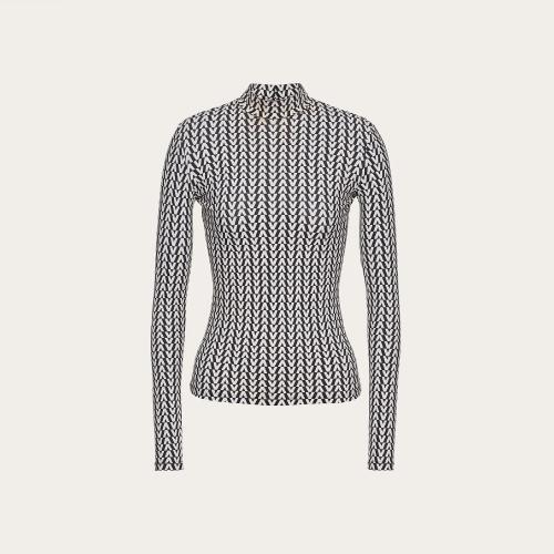 VALENTINO华伦天奴 22年秋冬 女士 长袖T恤 TOP EN JERSEY OPTICAL VALENTINO WB3MG13V6GG0NI 预定商品1-3周发货
