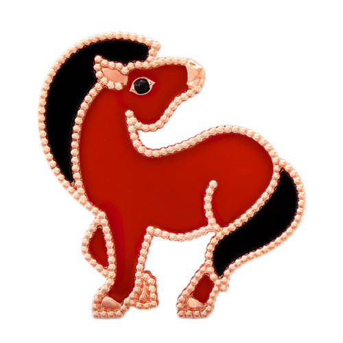 Van Cleef & Arpels/梵克雅宝 经典Lucky Animals系列 18k金玫瑰金围绕红玉黑玛瑙小马胸针VCARP5LJ00