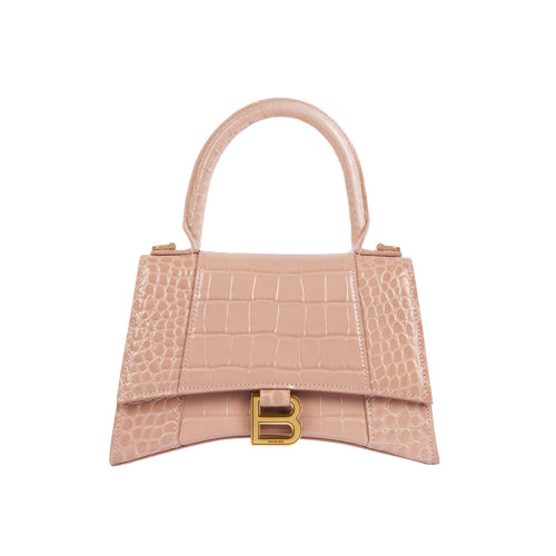 Balenciaga/巴黎世家   米色闪亮鳄鱼压纹小牛皮小号沙漏单肩手提包5935461LRGM6310