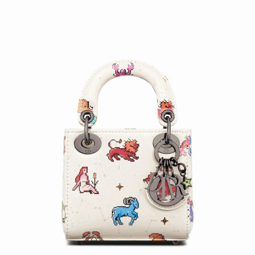 DIOR/迪奥 22新款Lady Dior系列 女士米白色小牛皮Zodiac Pixel星座图案印花可拆卸的肩带手提斜挎包S0856BNER_M941