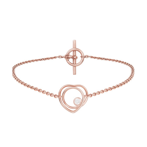 HERMES/爱马仕 经典Vertige C?ur系列 超小号18K金玫瑰金镶钻镂空爱心棍形扣手链H119414B