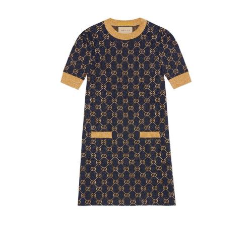  GUCCI古驰 22年秋冬 女士 GG金银丝线提花连衣裙 692707 XKB54 4597