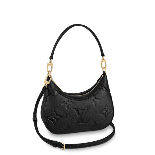 Louis Vuitton/路易威登 22春夏新款BAGATELLE系列 女士黑色老花压纹粒面牛皮革金扣配可拆卸肩带单肩斜挎手提包M46002