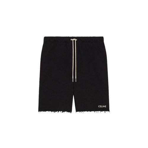 CELINE/赛琳 22年春夏新款 男士黑色/白色纯棉抓绒Logo印花毛边短裤2Z063670Q.38AW