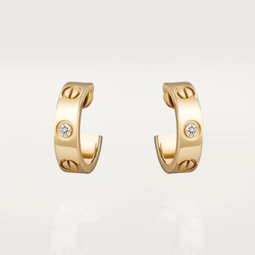  CARTIER 22年秋冬 女士 耳环 LOVE耳环，镶嵌2颗钻石 18K黄金