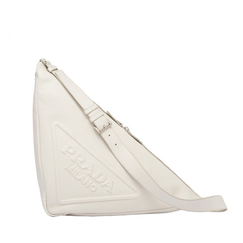 PRADA/普拉达 22年新款 男士滑石白色皮革压纹银扣三角包单肩包2VY007_2BBE_F0K74_V_DLO