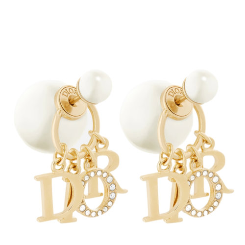 DIOR/迪奥 DIOR TRIBALES系列 女士镀金金属白色树脂珠对称耳环E1411TRICY_D301