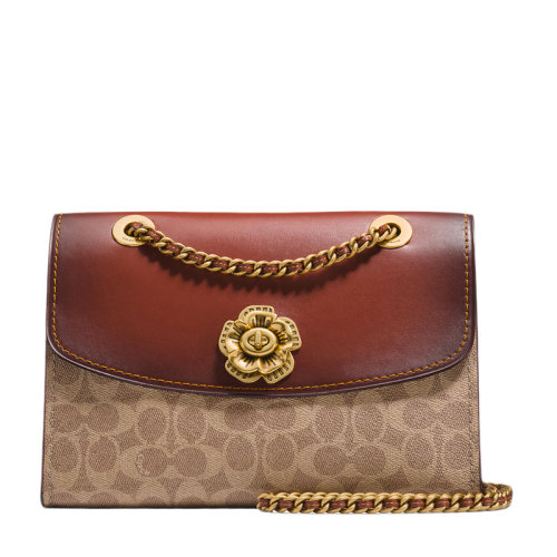 COACH/蔻驰(专柜) 暗红色拼色PVC/配皮时尚单肩包链条包